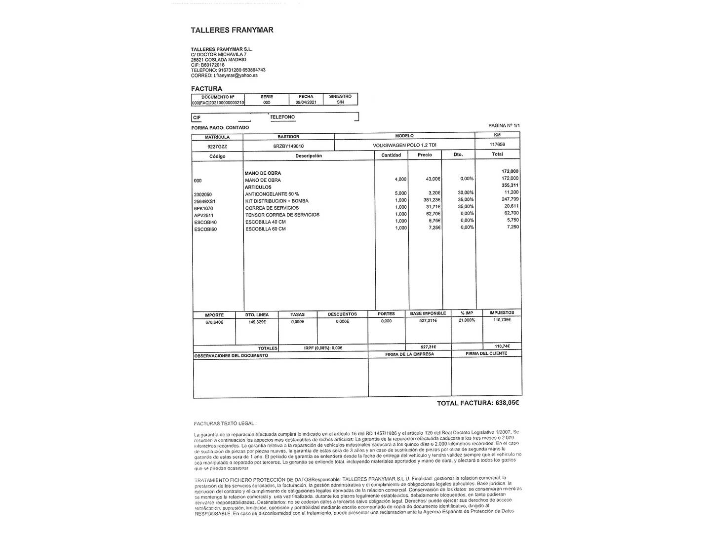 Foto del mantenimiento del Volkswagen Polo Volkswagen Polo Advance 1.2 TDI (75 CV)