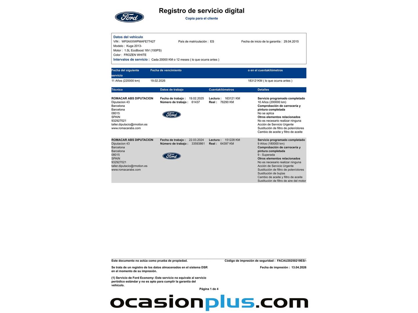Foto del mantenimiento del Ford Kuga Ford Kuga 1.5 EcoBoost S&S Titanium 4x2 (150 CV)