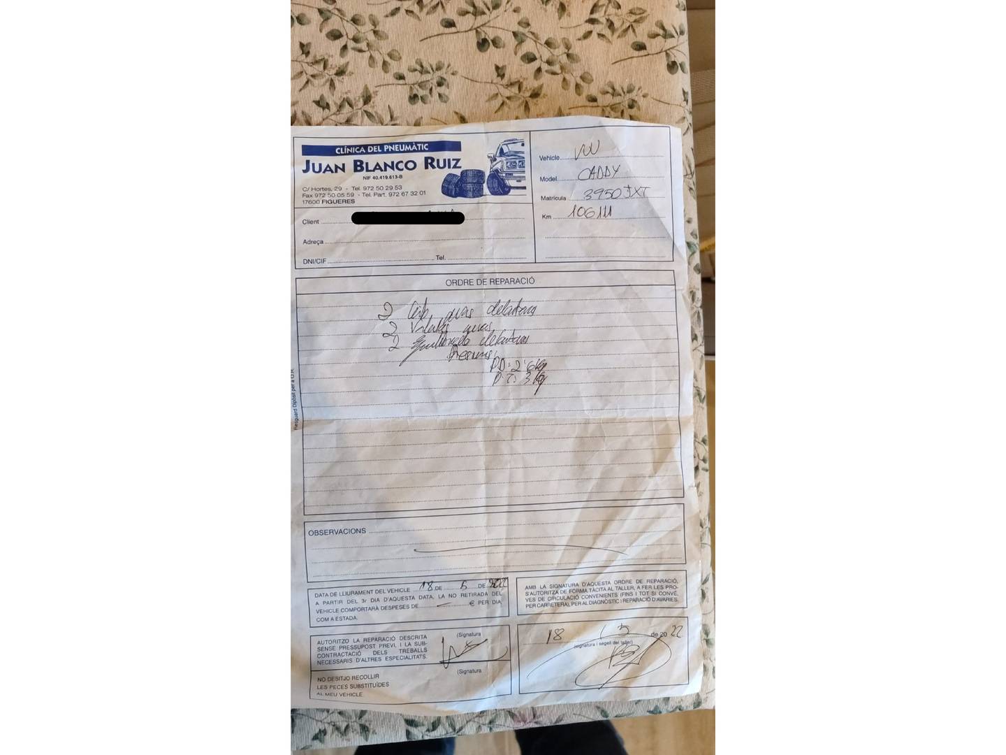 Foto del mantenimiento del Volkswagen Caddy Volkswagen Caddy GNC Furgon 1.4 TGI GNC (110 CV)