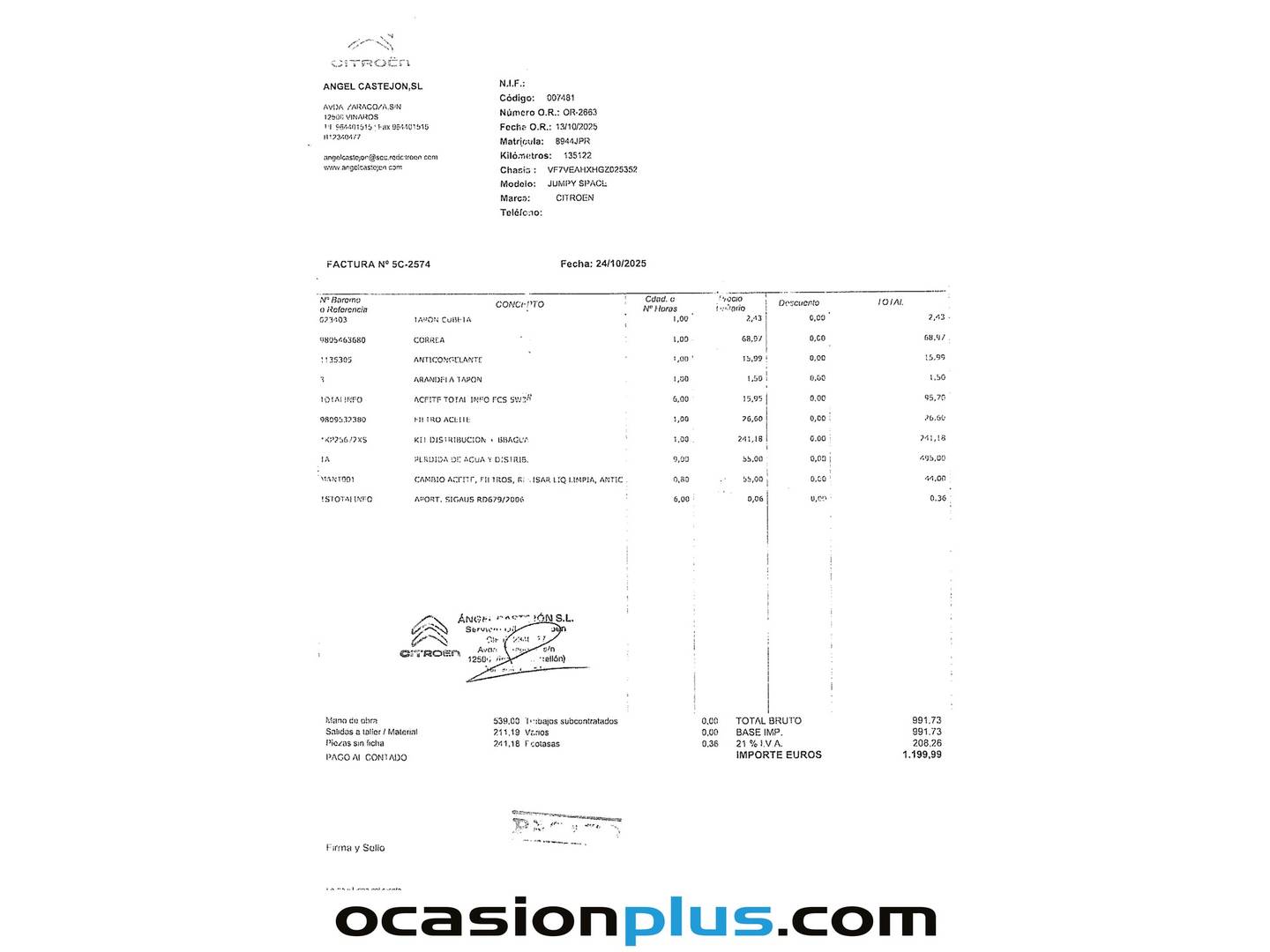 Foto del mantenimiento del Citroën Spacetourer Citroën Spacetourer BlueHDi 150 Talla M Business (150 CV) 9 Plazas