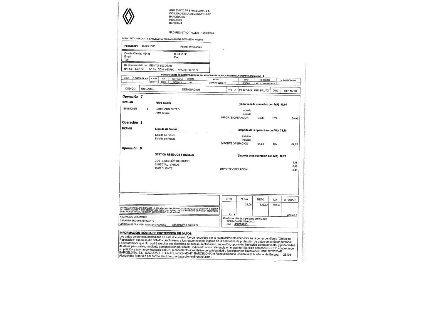 Foto del mantenimiento del Renault Grand Scenic Renault Grand Scenic Bose Edition Energy dCi (130 CV)