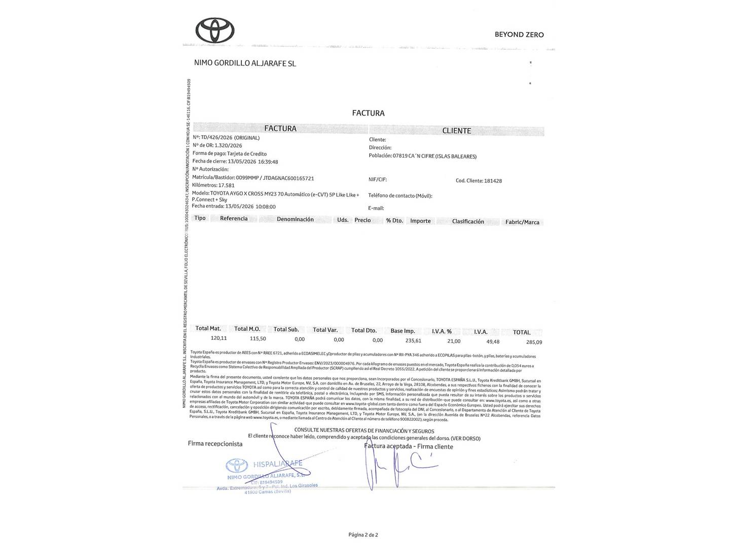 Foto del mantenimiento del Toyota Aygo X Cross Toyota Aygo X Cross 1.0 VVT-I Undercover CVT (72 CV)