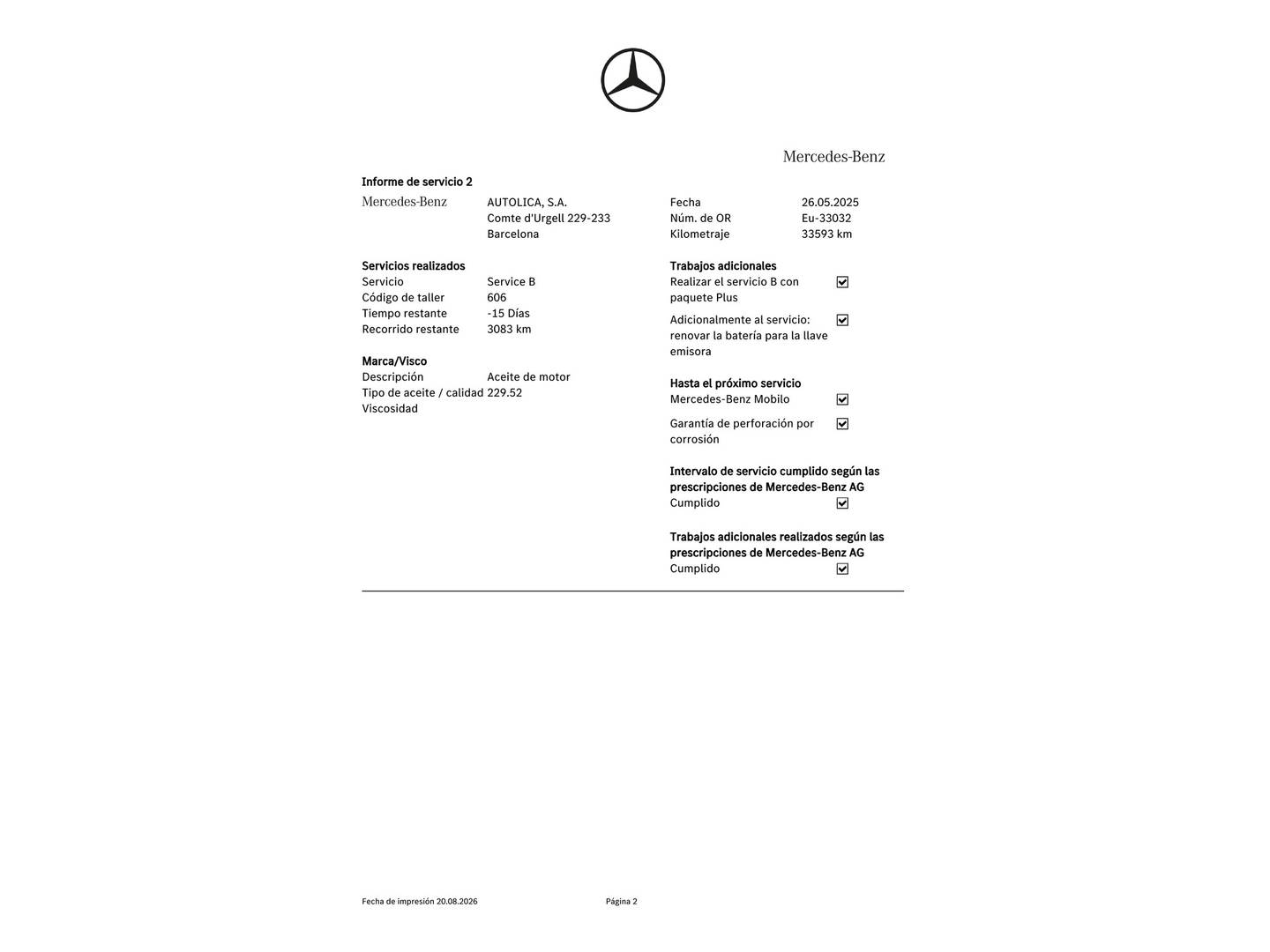 Foto del mantenimiento del Mercedes GLA Mercedes GLA 200 (163 CV) Pack AMG