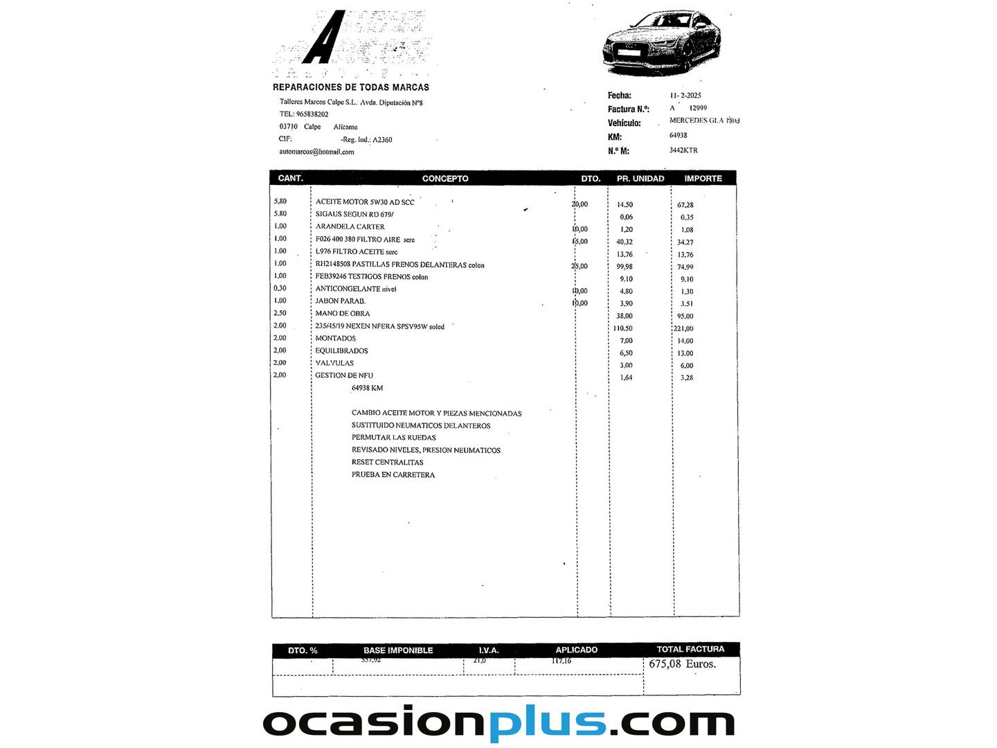 Foto del mantenimiento del Mercedes GLA Mercedes-Benz GLA 180 (122 CV)