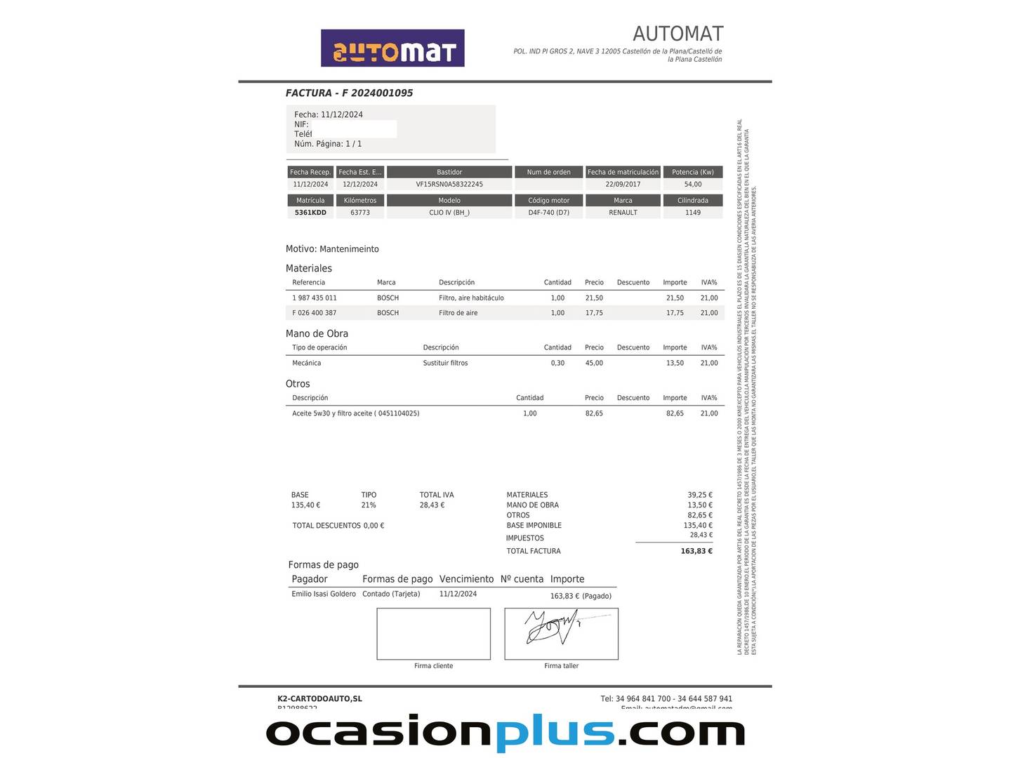 Foto del mantenimiento del Renault Clio Renault Clio Limited 1.2 16v (75 CV)