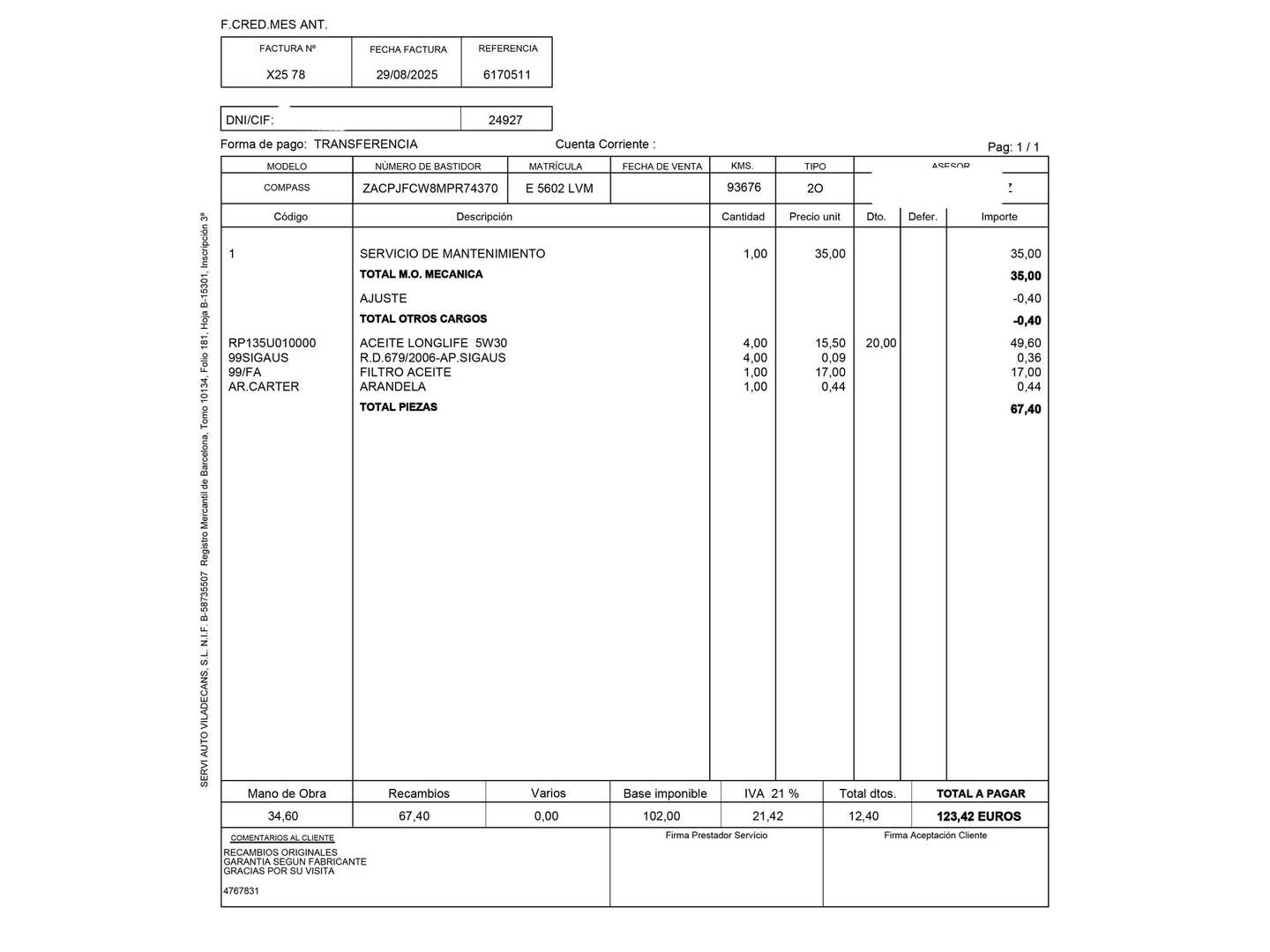 Foto del mantenimiento del Jeep Compass Jeep Compass 1.3 PHEV Limited AWD AT (190 CV)