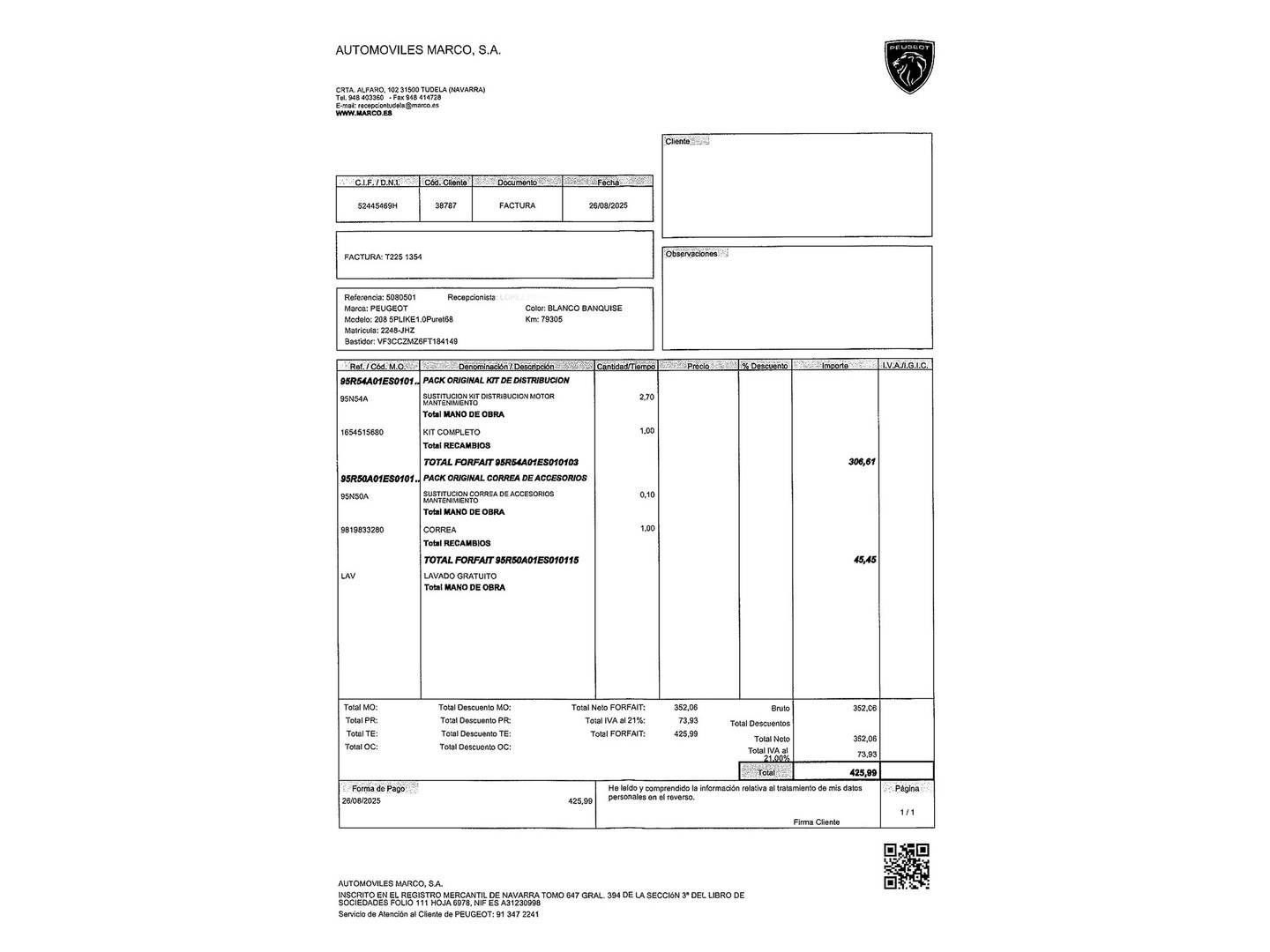 Foto del mantenimiento del Peugeot 208 Peugeot 208 1.0 PureTech Like (68 CV)