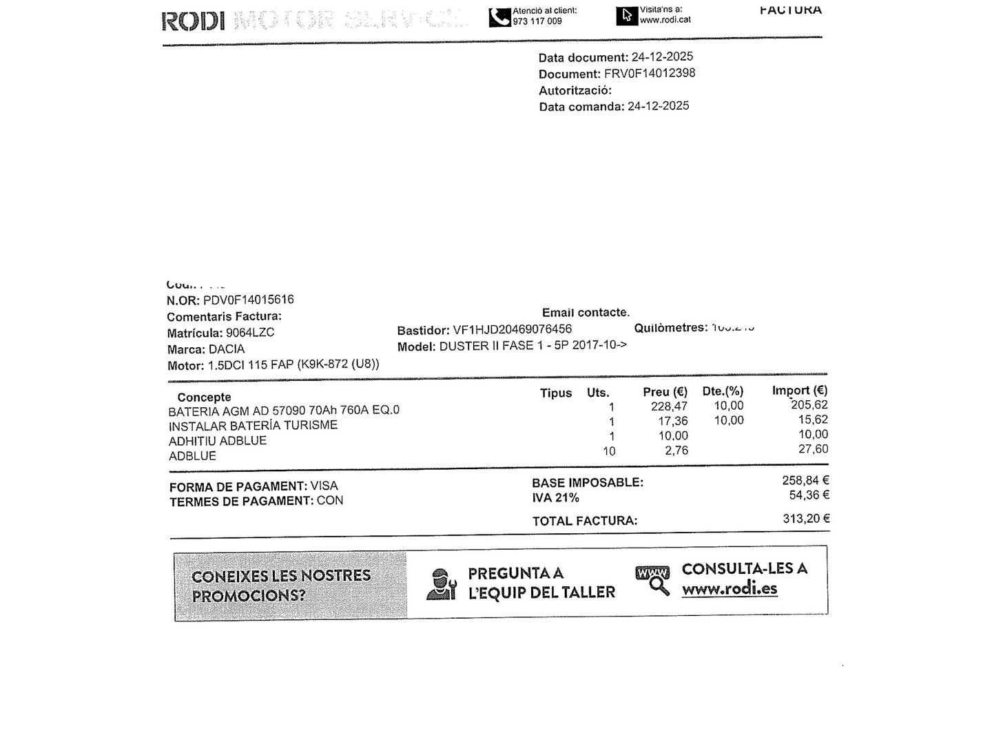 Foto del mantenimiento del Dacia Duster Dacia Duster Prestige Blue dCi (115 CV) 4X2