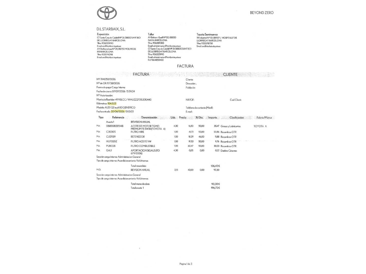 Foto del mantenimiento del Audi Q3 Audi Q3 S line 35 TDI (150 CV) S tronic