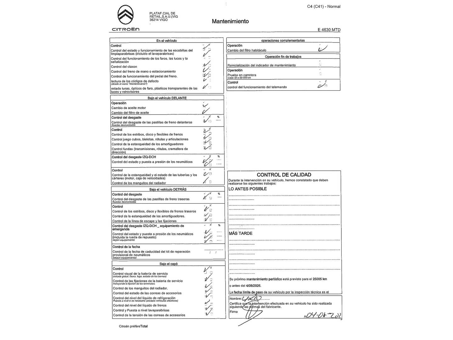 Foto del mantenimiento del Citroën C4 Citroën C4 Hybrid 136 e-DCS6 Max (136 CV)