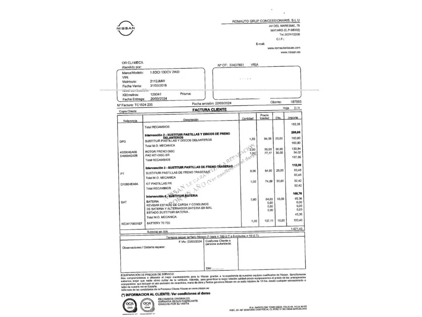 Foto del mantenimiento del Nissan QASHQAI Nissan Qashqai 1.6 dCi N-Connecta 4x2 (130 CV)