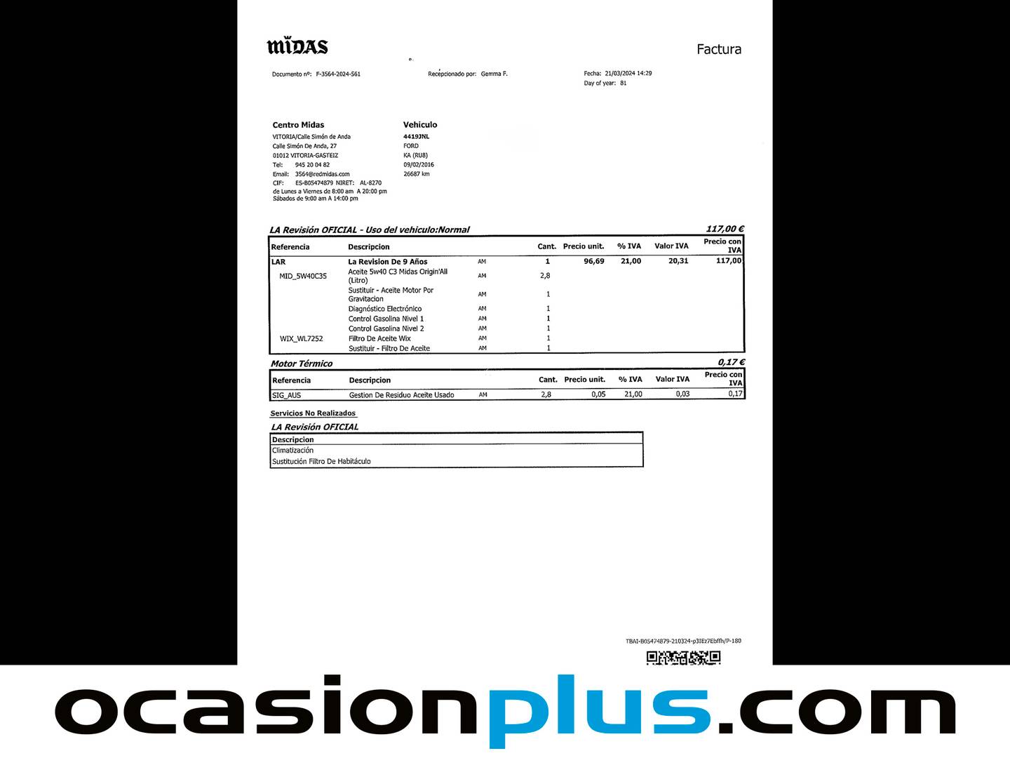 Foto del mantenimiento del Ford Ka Ford Ka 1.2 Duratec S&S Trend+ (69 CV)