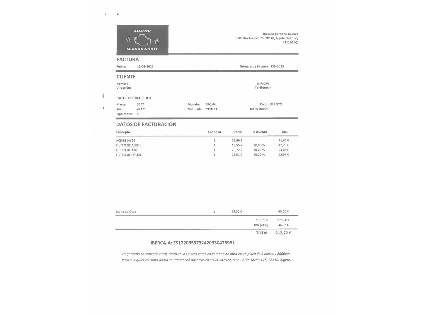 Foto del mantenimiento del Seat Arona SEAT Arona 1.0 TSI S&S FR (110 CV)