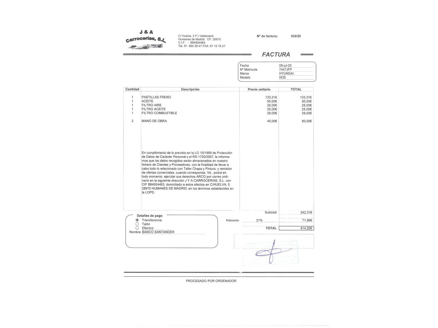 Foto del mantenimiento del Hyundai ix35 Hyundai ix35 1.6 GDi Kosmo Klass BlueDrive(135 CV)