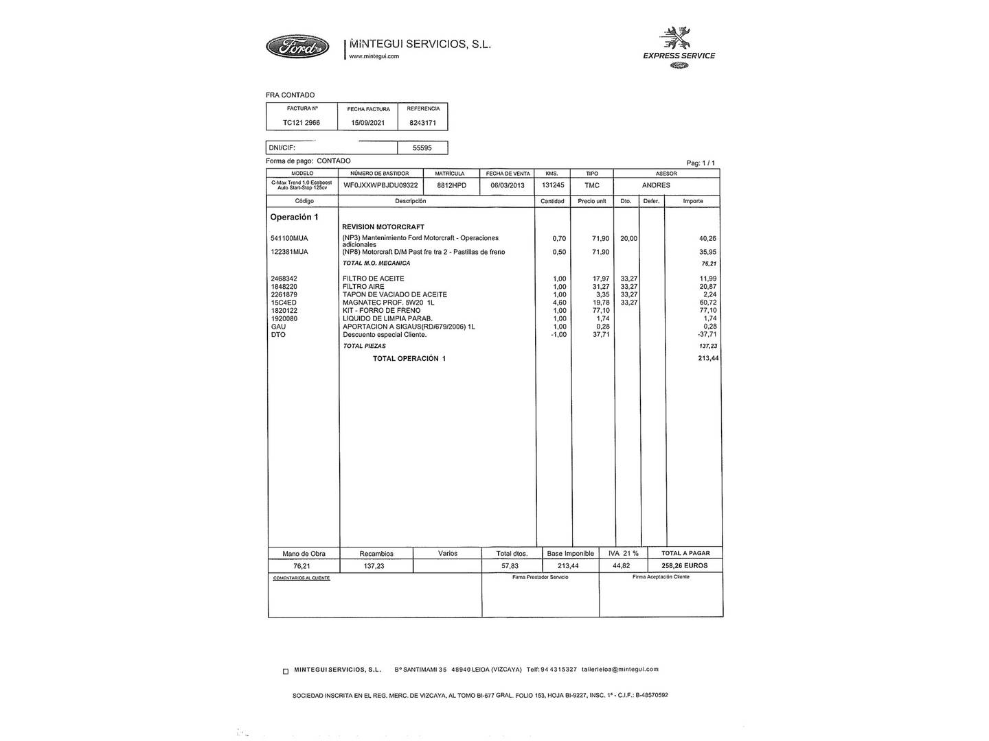 Foto del mantenimiento del Ford C-Max Ford C-Max 1.0 EcoBoost S&S Trend (125 CV)
