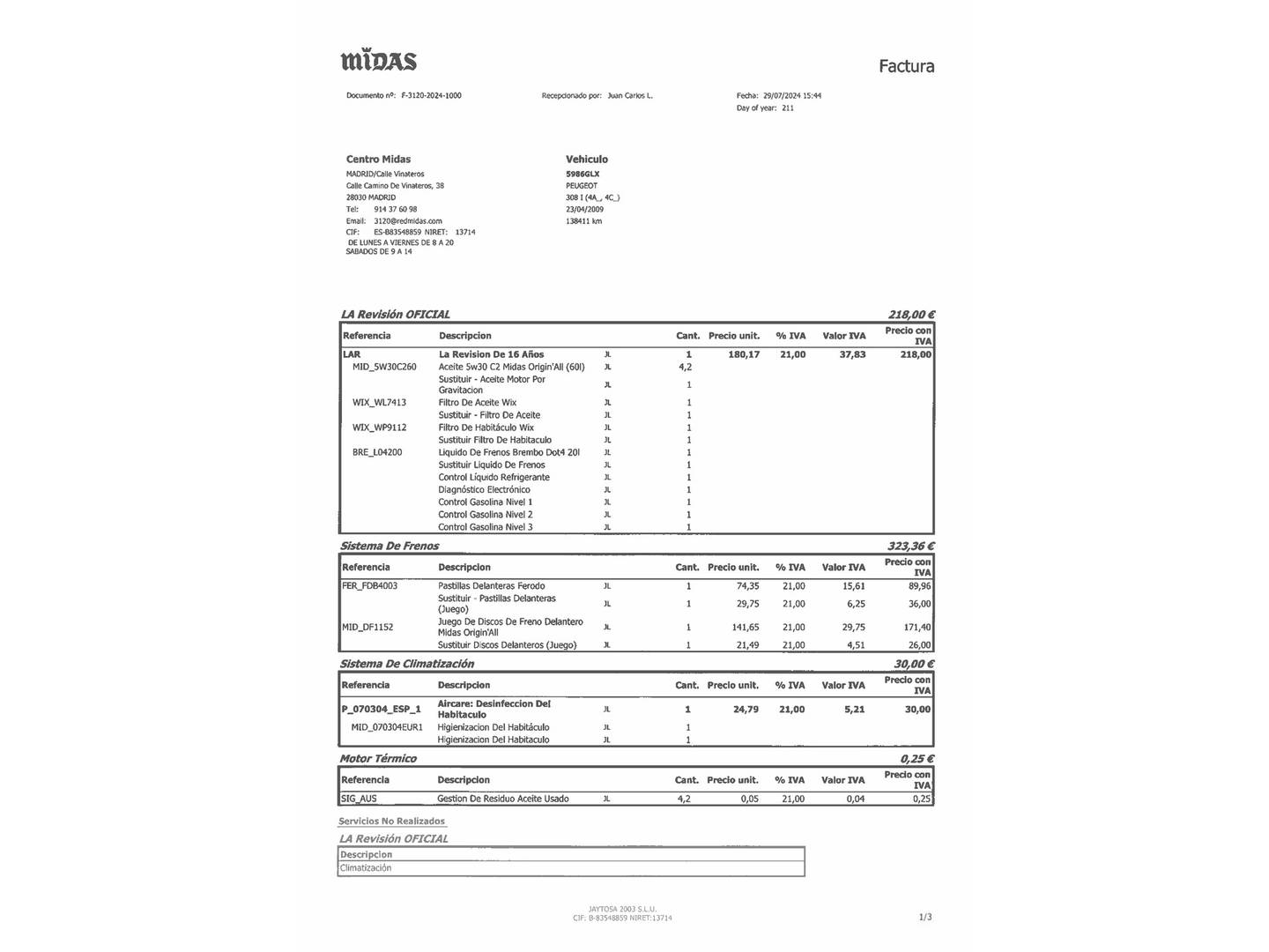 Foto del mantenimiento del Peugeot 308 Peugeot 308 1.6 VTi Confort (120 CV)