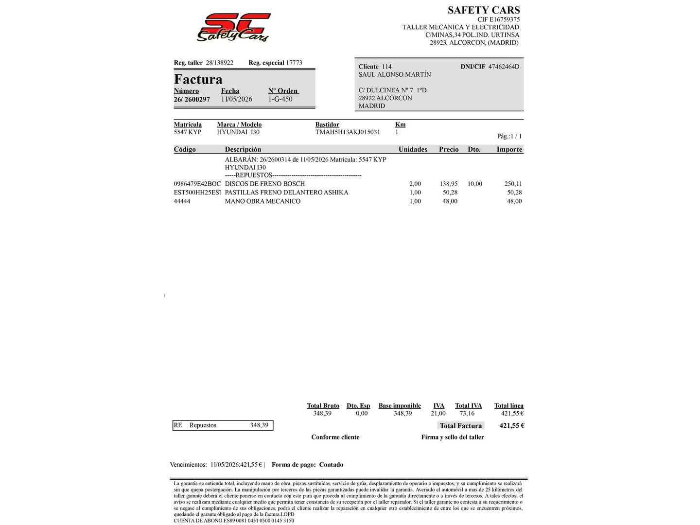 Foto del mantenimiento del Hyundai i30 Hyundai i30 Fastback Fastback 1.4 TGDI N Line (140 CV)
