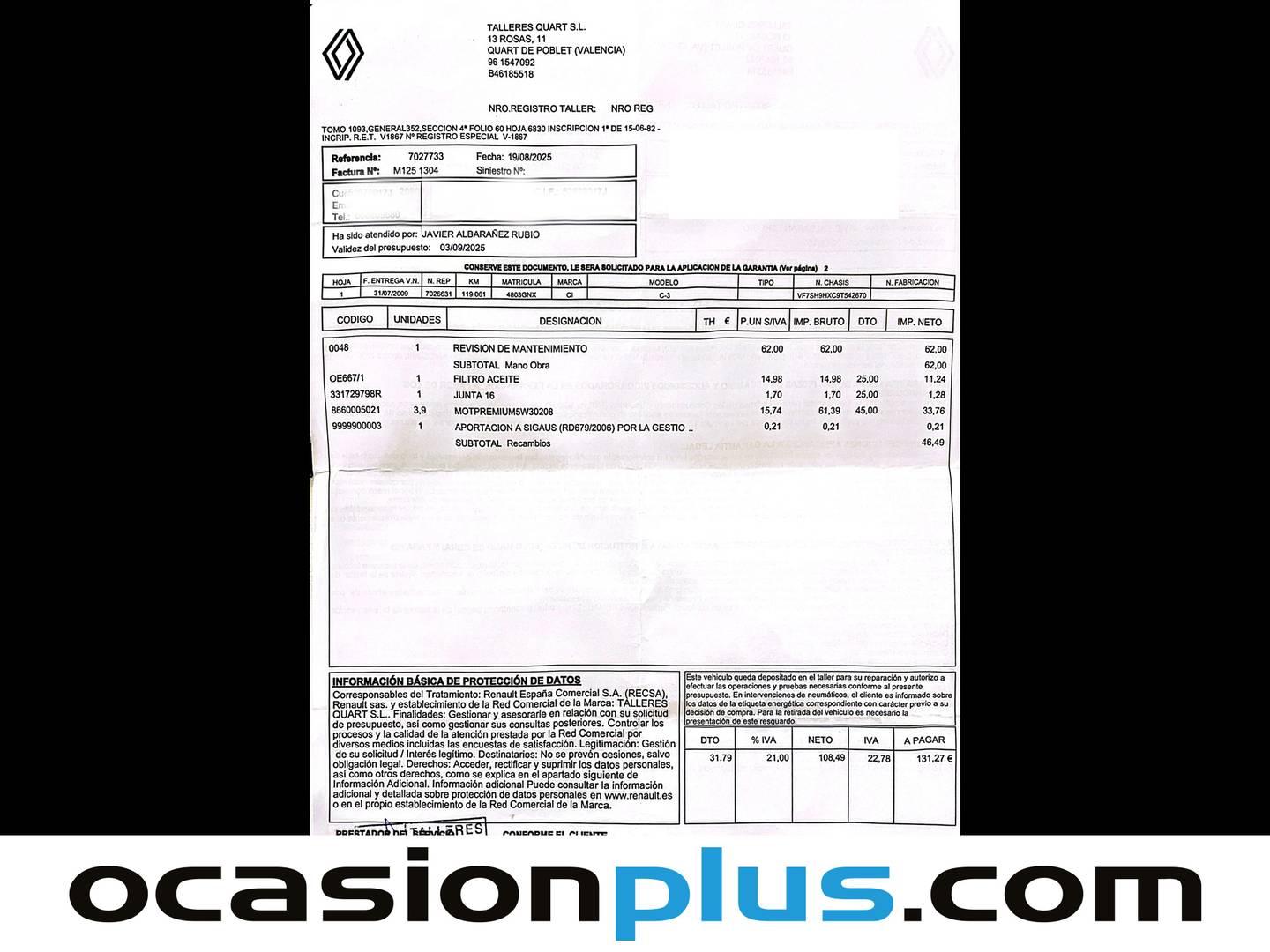 Foto del mantenimiento del Citroën C3 Picasso Citroën C3 Picasso HDI 90 Airdream SX (90 CV)