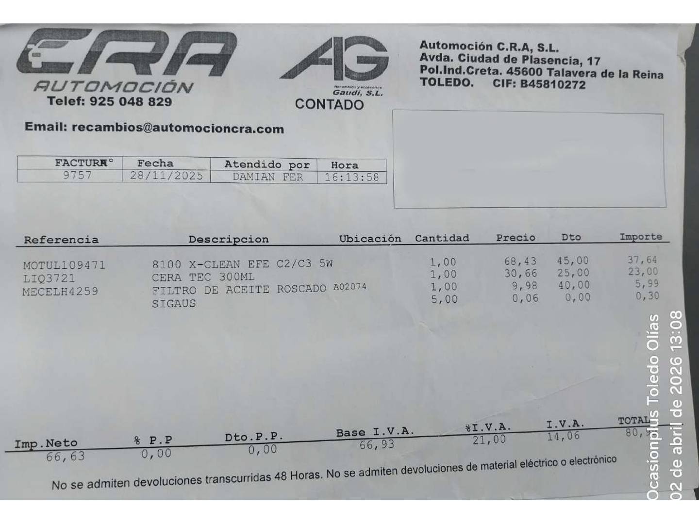 Foto del mantenimiento del Mazda CX-3 Mazda CX-3 2.0 SKYACTIV GE Luxury 2WD (120 CV)
