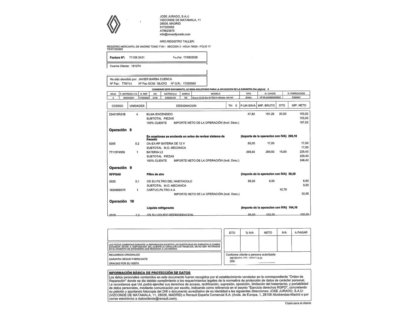 Foto del mantenimiento del Renault Clio Renault Clio Zen E-Tech Híbrido (140 CV)