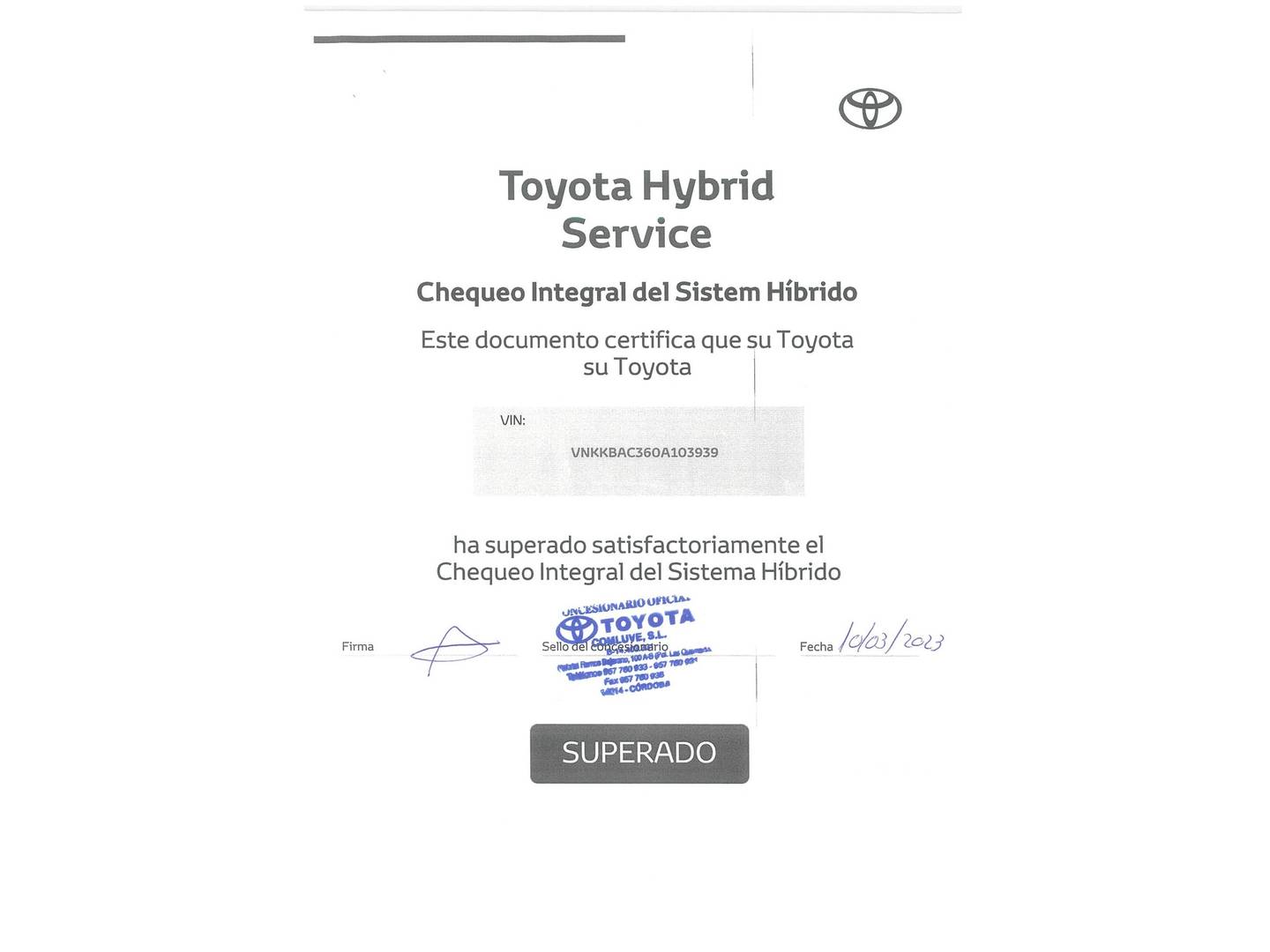 Foto del mantenimiento del Toyota Yaris Toyota Yaris 120H Active Tech (116 CV)