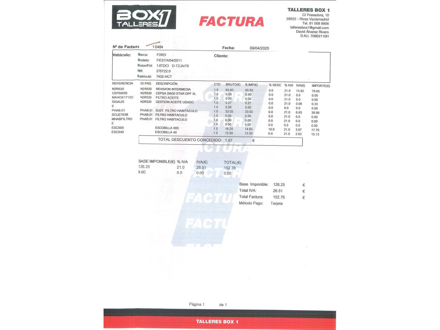 Foto del mantenimiento del Ford Fiesta Ford Fiesta 1.6 TDCi DPF Beat (95 CV)