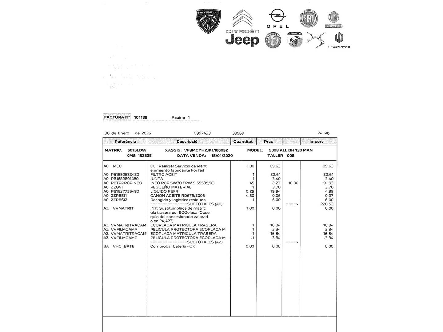 Foto del mantenimiento del Peugeot 5008 Peugeot 5008 BlueHDi 130 S&S Allure (130 CV) 7 Plazas