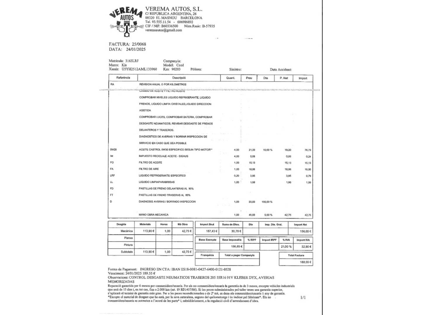 Foto del mantenimiento del KIA Ceed KIA Ceed 1.0 T-GDi Drive  (120 CV)