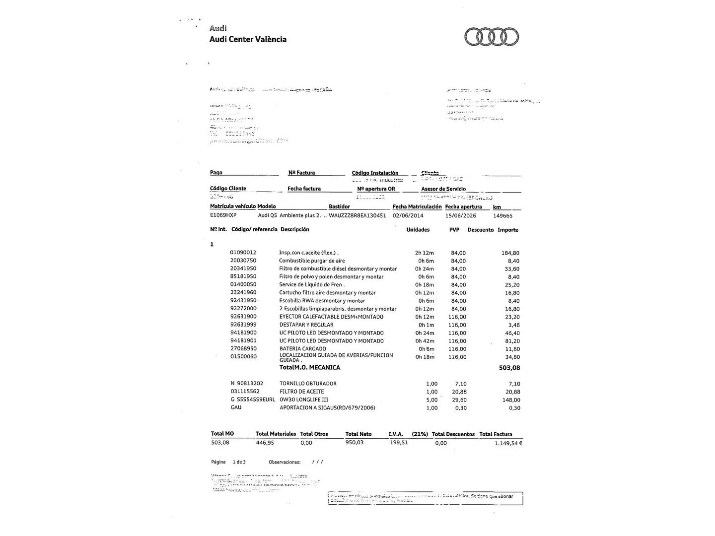 Foto del mantenimiento del Audi Q5 Audi Q5 Ambiente plus 2.0 TDI quattro (150 CV)