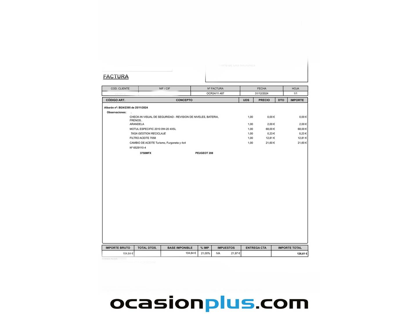 Foto del mantenimiento del Peugeot 208 Peugeot 208 PureTech 100 Active Pack (100 CV)