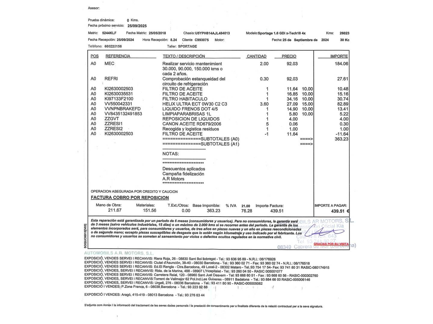 Foto del mantenimiento del KIA Sportage Kia Sportage 1.6 GDi x-Tech18 4x2 (132 CV)