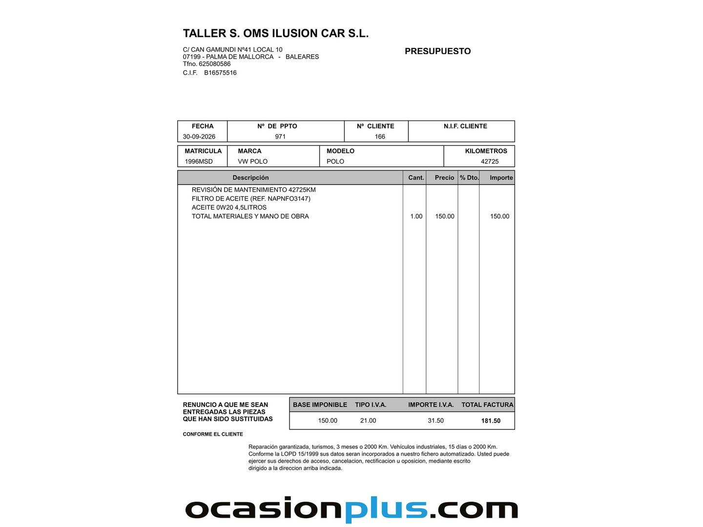 Foto del mantenimiento del Volkswagen Polo Volkswagen Polo Life 1.0 TSI (95 CV) DSG