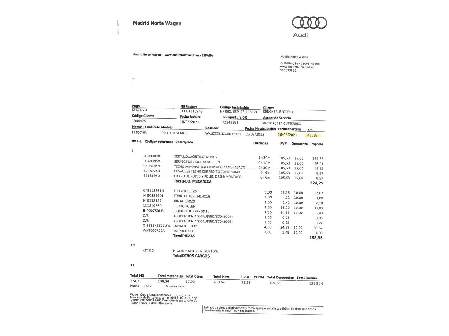 Foto del mantenimiento del Audi Q3 Audi Q3 Design Edition 1.4 TFSI CoD (150 CV) S tronic