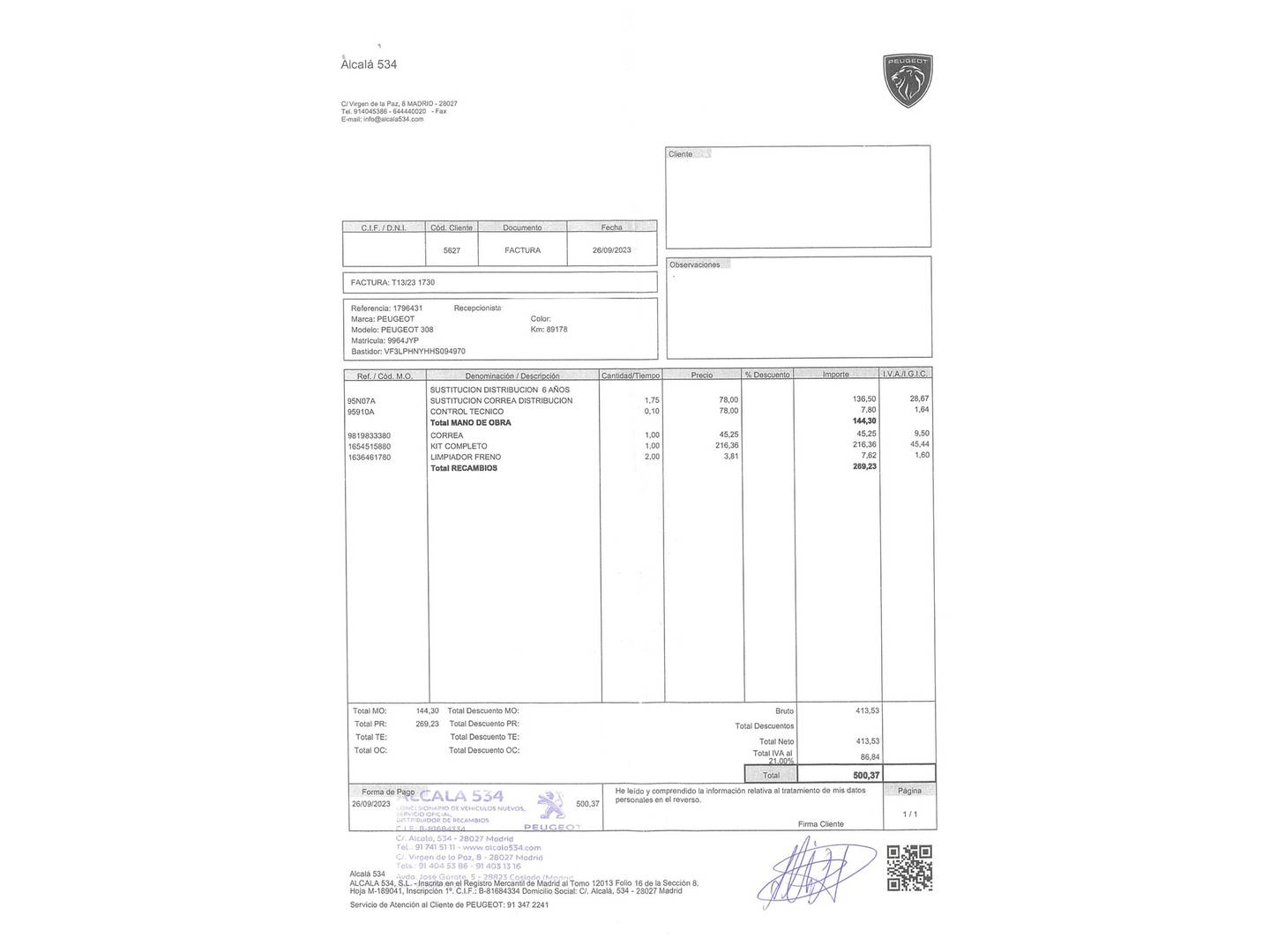 Foto del mantenimiento del Peugeot 308 Peugeot 308 1.2 PureTech S&S GT Line (130 CV)