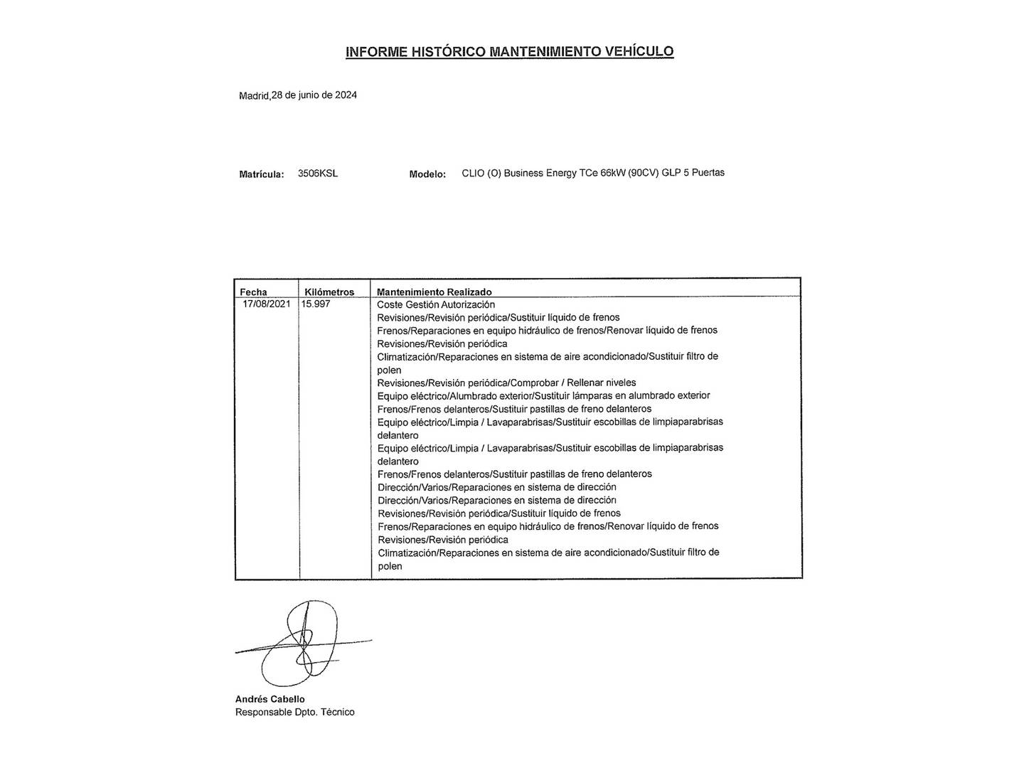 Foto del mantenimiento del Renault Clio Renault Clio Business TCe (90 CV) GLP