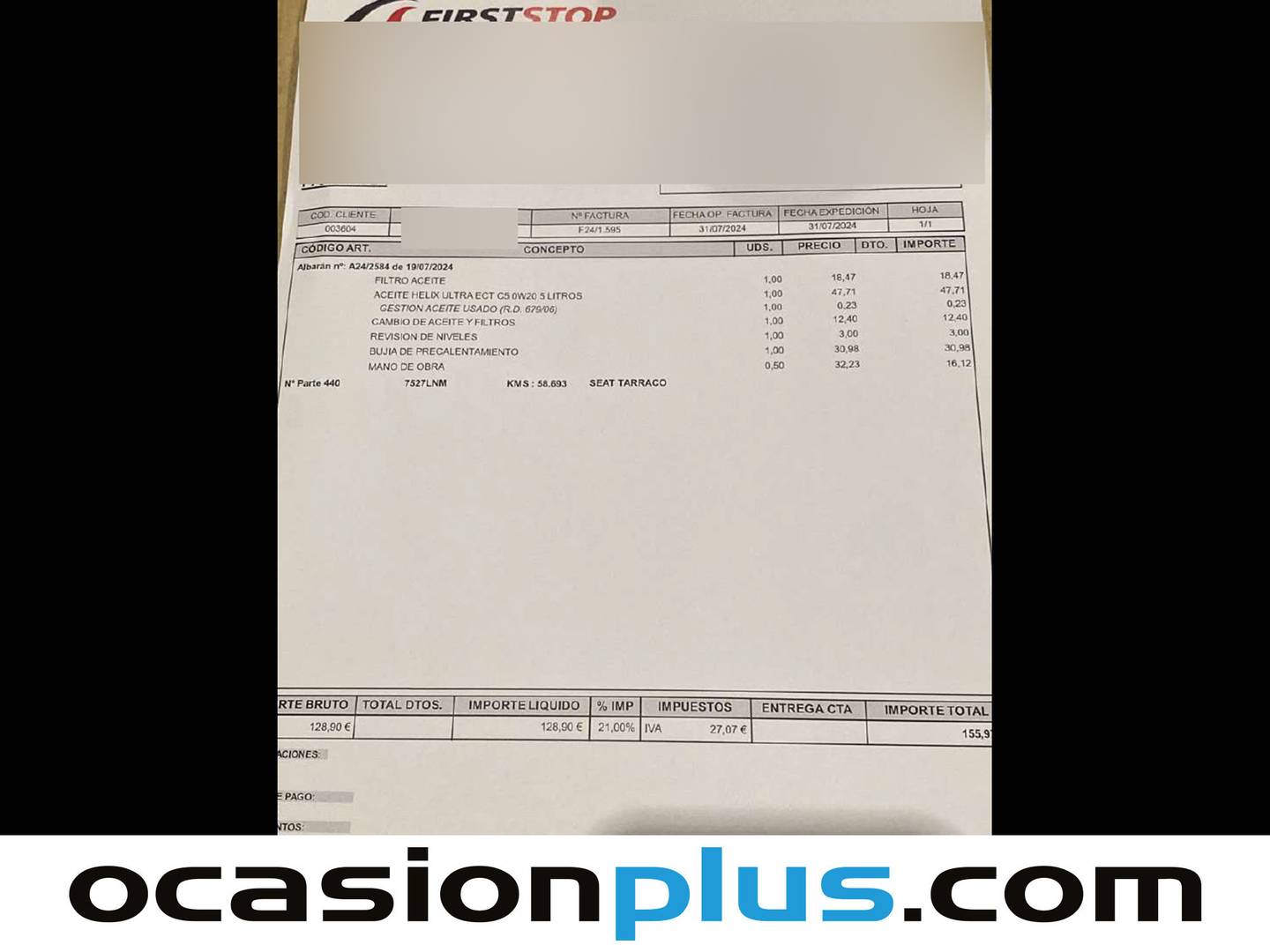 Foto del mantenimiento del Seat Tarraco Seat Tarraco 2.0 TDI S&S FR GO DSG (150 CV) 7 Plazas