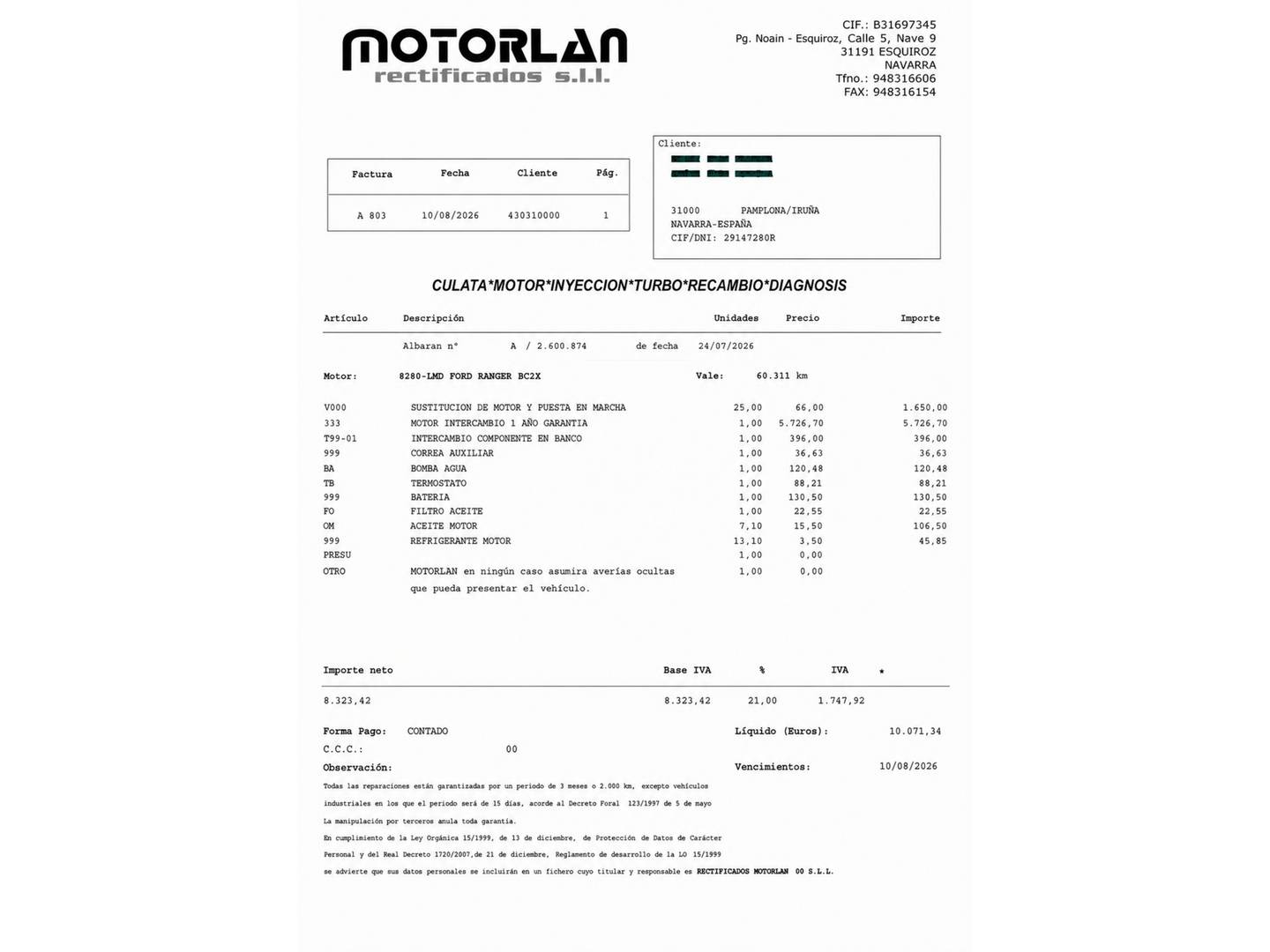Foto del mantenimiento del Ford Ranger Ford Ranger Pickup 2.0 TDCI S&S Doble Cabina XL 4x4 (170 CV)