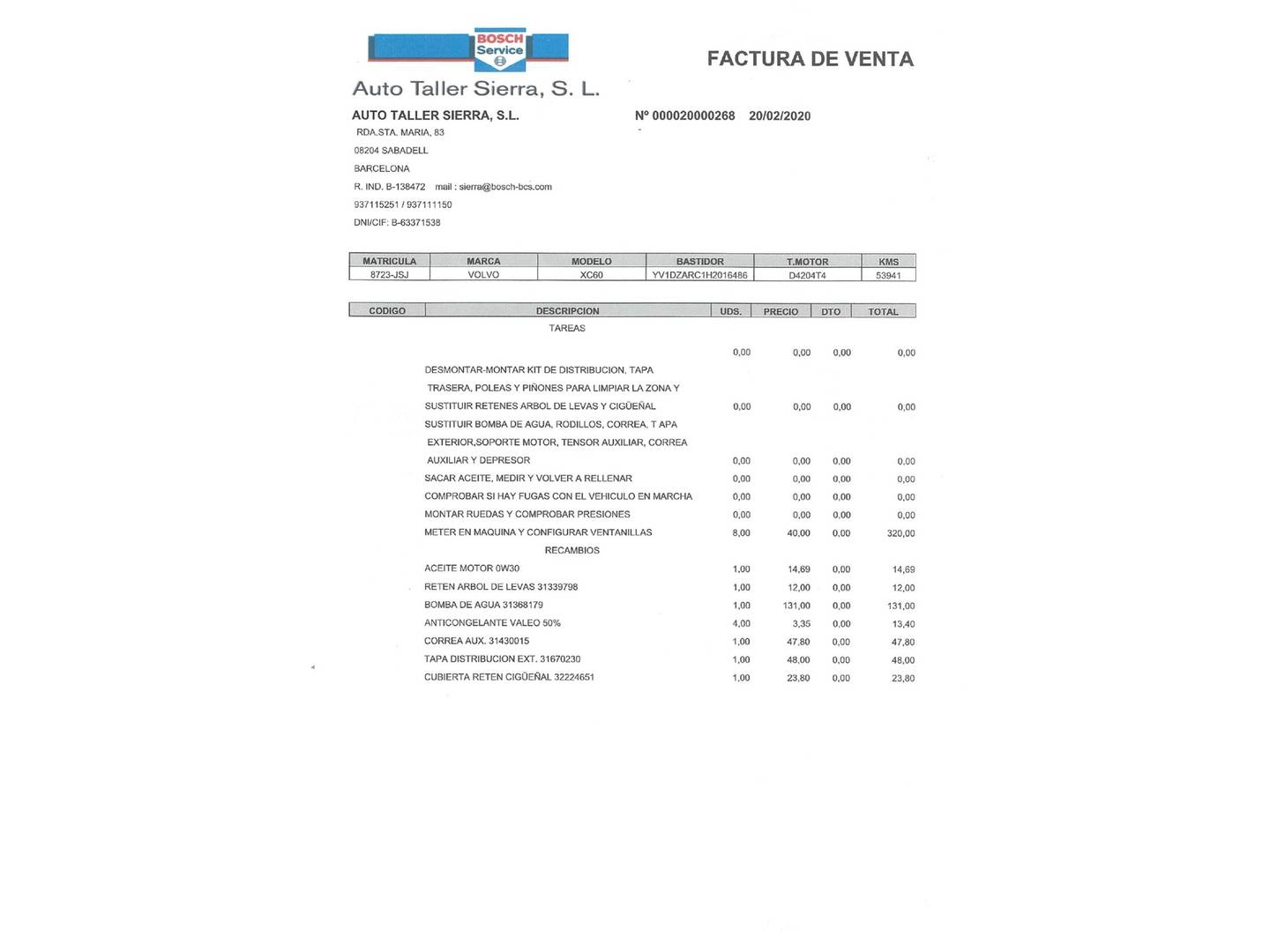 Foto del mantenimiento del Volvo XC60 Volvo XC60 D3 Kinetic (150 CV)