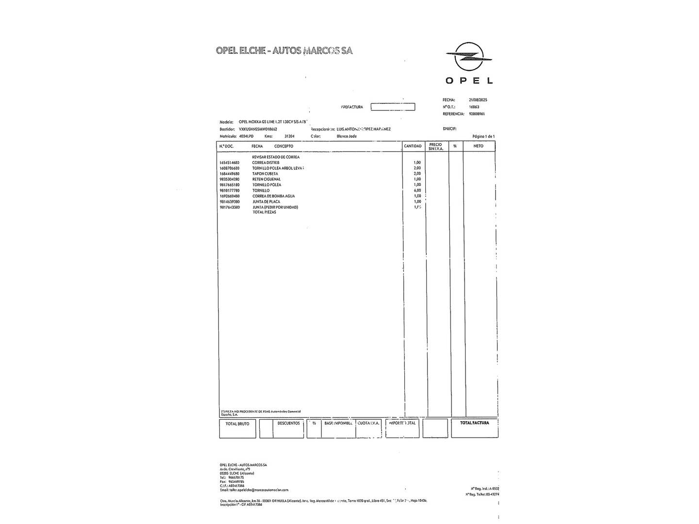 Foto del mantenimiento del Opel Mokka Opel Mokka 1.2 Turbo GS Line Auto (130 CV)