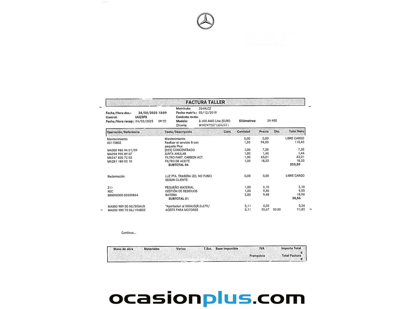 Foto del mantenimiento del Mercedes Clase B Mercedes Clase B B 200 (163 CV)