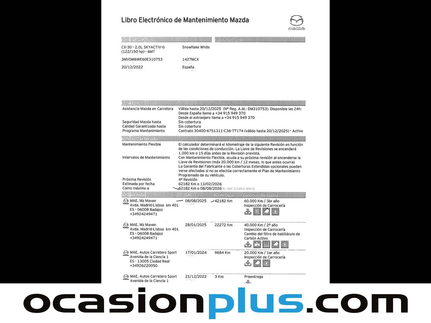 Foto del mantenimiento del Mazda CX-30 Mazda CX-30 2.0 Skyactiv-G Evolution 2WD (122 CV)