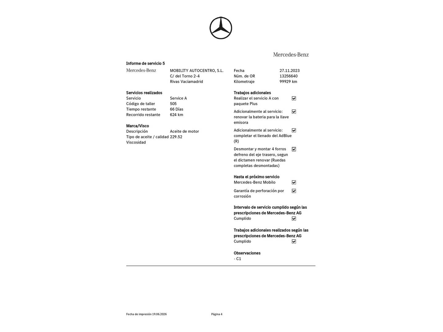 Foto del mantenimiento del Mercedes Clase A Mercedes Clase A 180 d (116 CV) Pack AMG