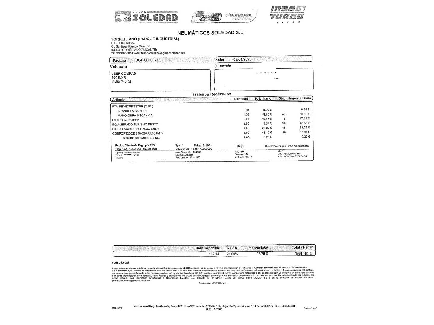 Foto del mantenimiento del Jeep Compass Jeep Compass 1.5 MHEV Upland DCT (130 CV)