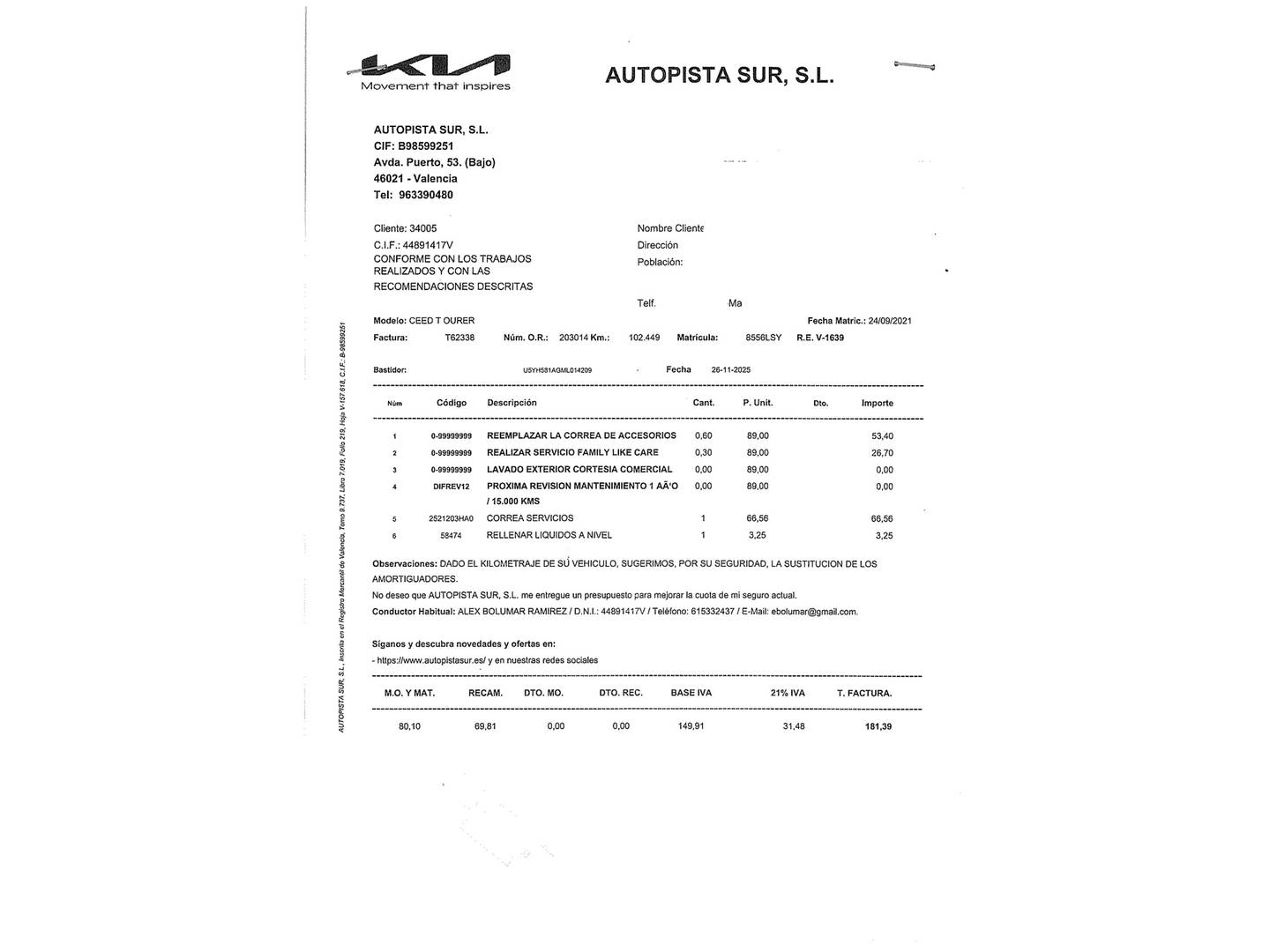 Foto del mantenimiento del KIA Ceed Tourer KIA Ceed Tourer 1.6 GDi PHEV eTech (141 CV)