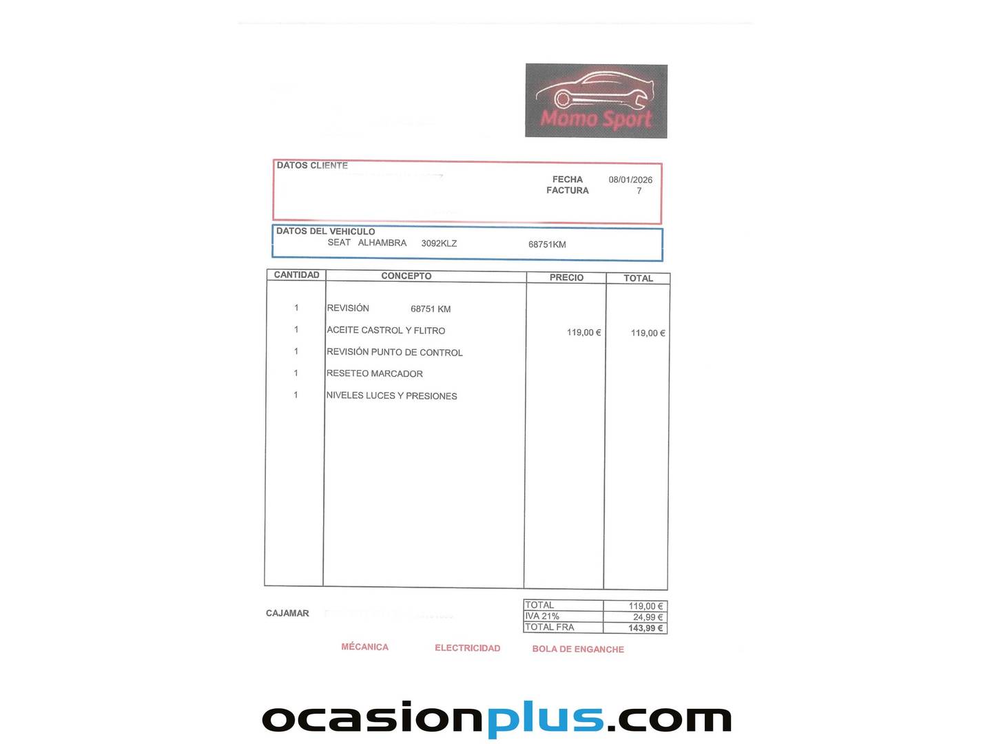Foto del mantenimiento del Seat Alhambra Seat Alhambra 2.0 TDI S&S Reference Travel (150 CV) 7 Plazas