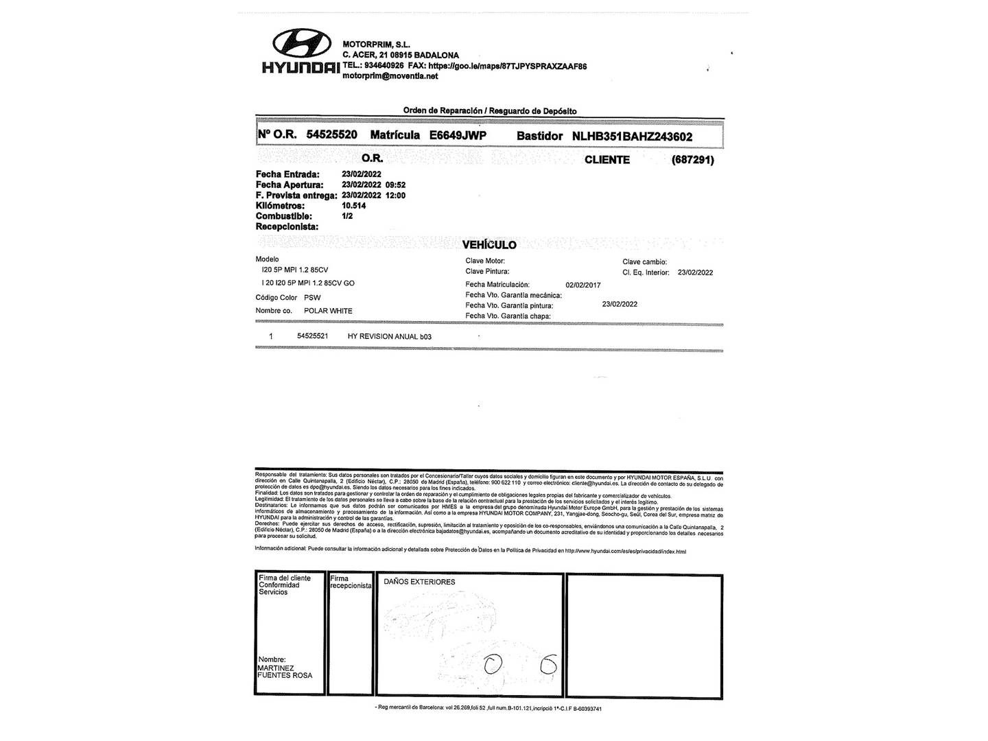 Foto del mantenimiento del Hyundai i20 Hyundai i20 1.2 MPI Klass Go! Nav (85 CV)