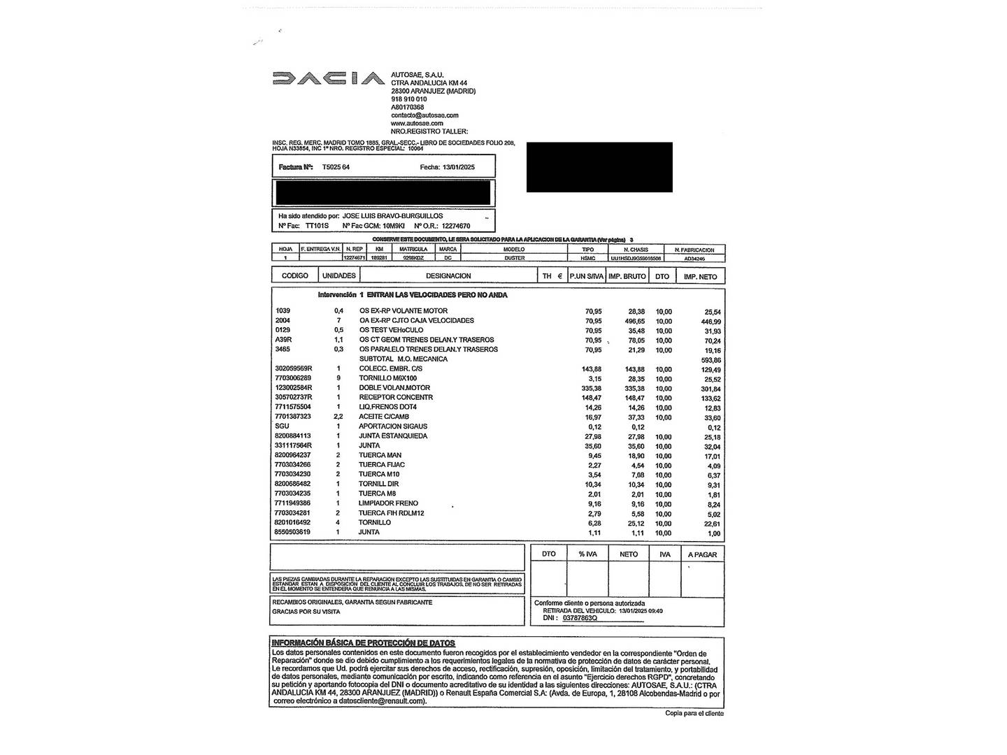 Foto del mantenimiento del Dacia Duster Dacia Duster Laureate dCi (110 CV) 4x4