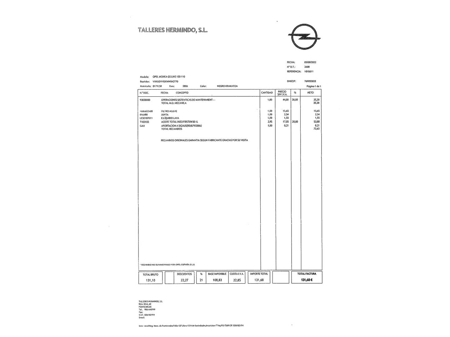 Foto del mantenimiento del Opel Mokka Opel Mokka 1.5 D GS Line (110 CV)