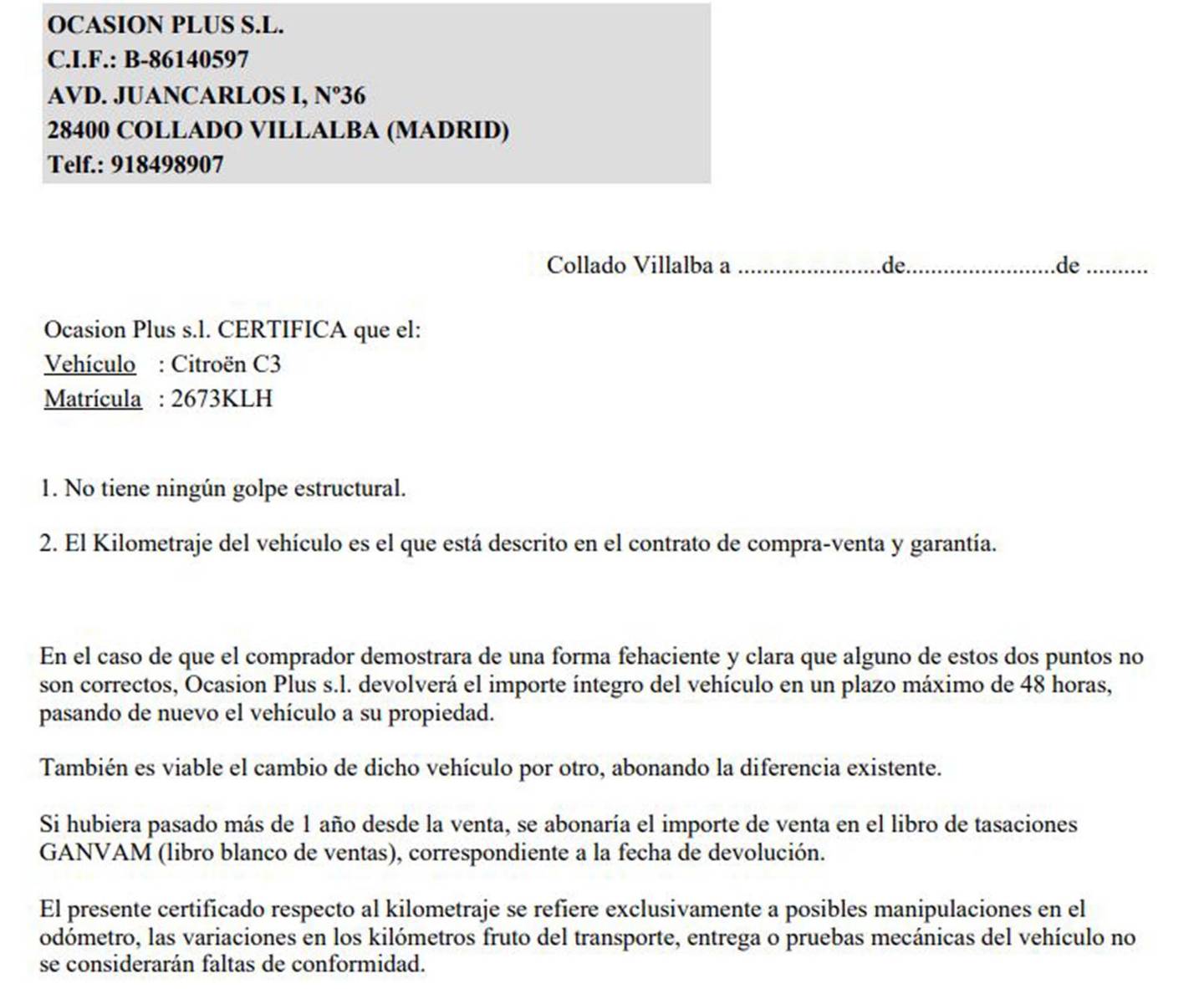 Foto del certificado del Citroën C3 Citroën C3 PureTech 82 Shine (82 CV)
