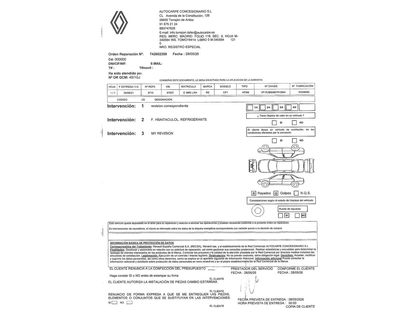 Foto del mantenimiento del Renault Captur Renault Captur Zen TCe (90 CV)